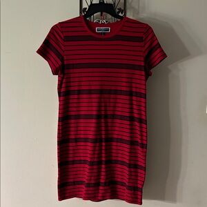 Karen Scott Sport Red and Black Striped T-Shirt Dress